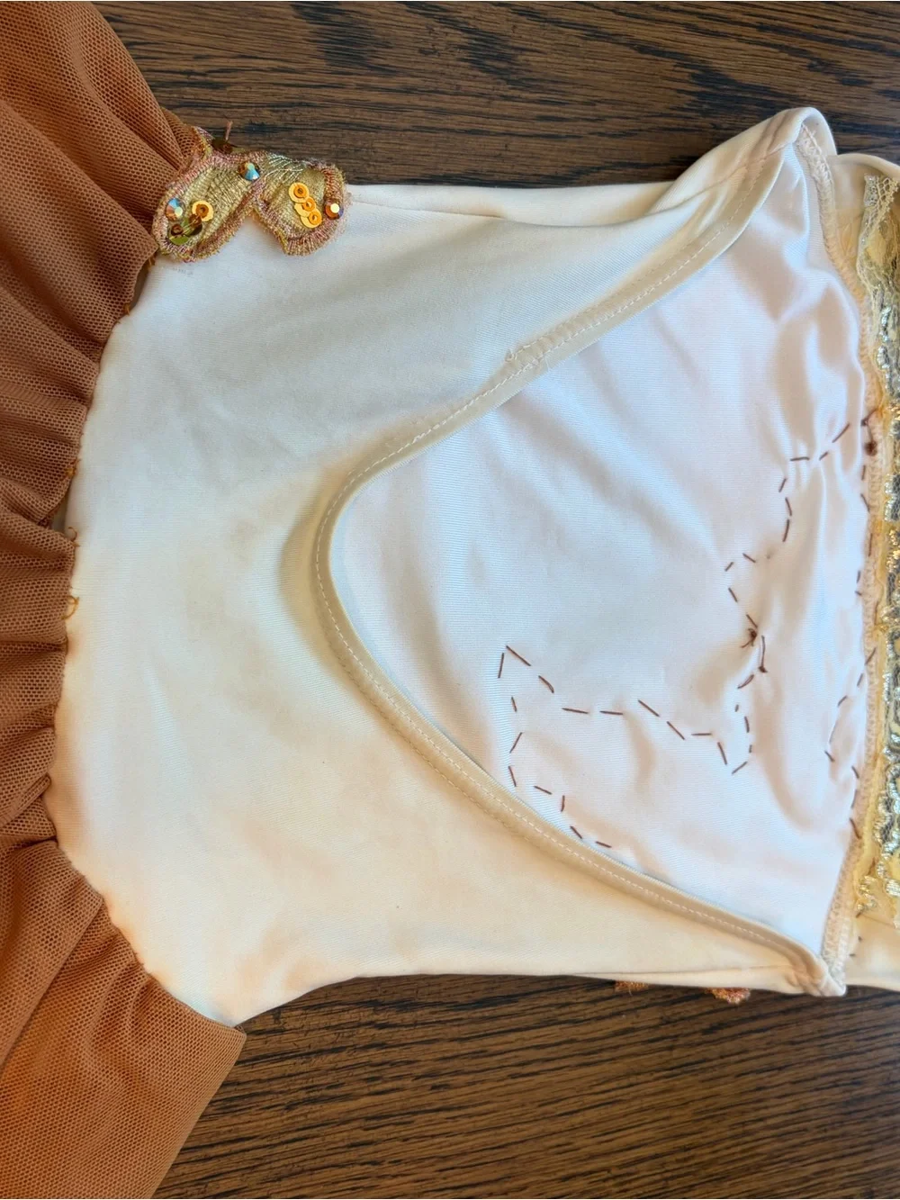 Capezio Cream and Brown/Gold Kids Dance Leotard with Skirt